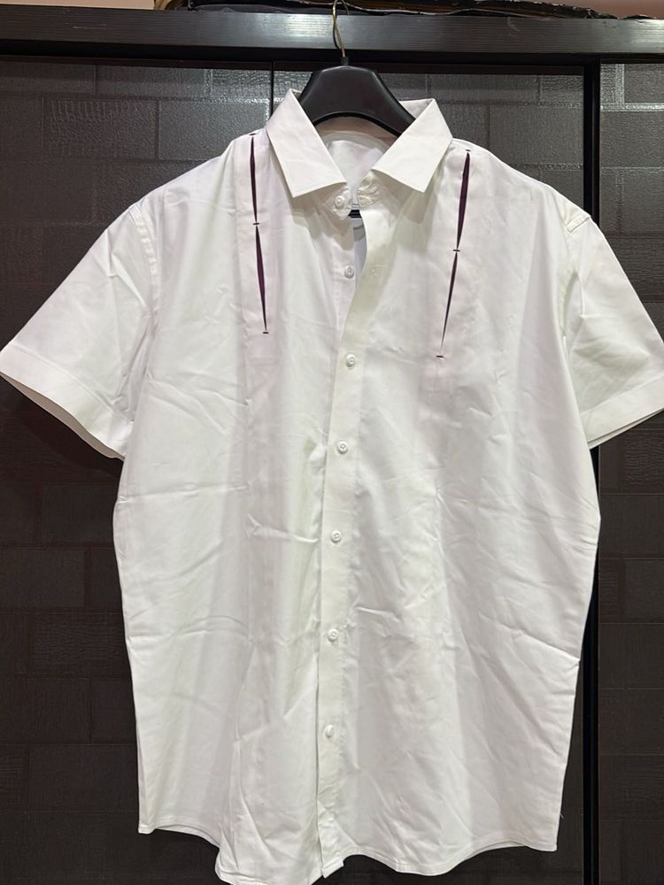 Men's White Short Sleeve Shirt self designed stitc