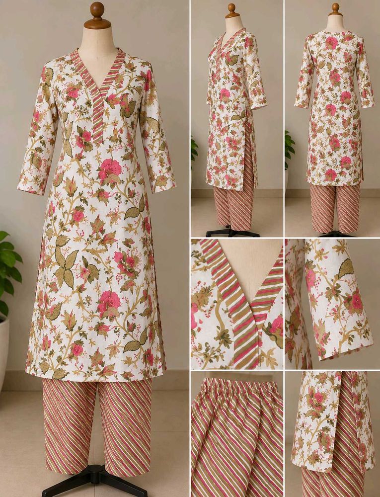 Floral Print Kurta with Striped Palazzo Set