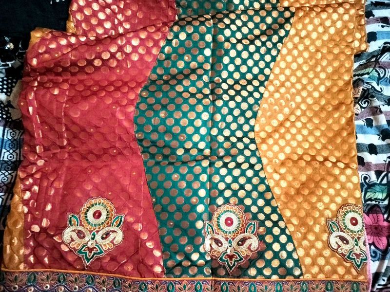 beautiful halfand half full orange saree