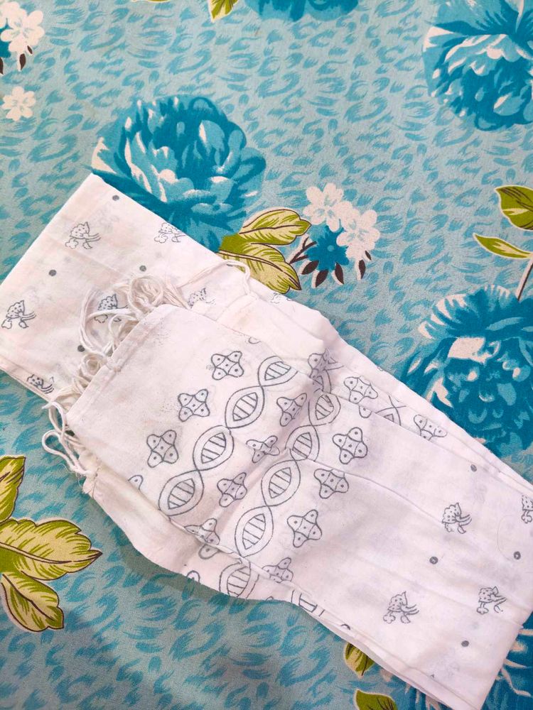 White Dupatta with Grey Print