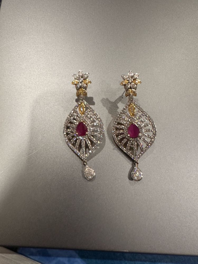 Elegant Ruby &amp; Diamond Drop Earrings