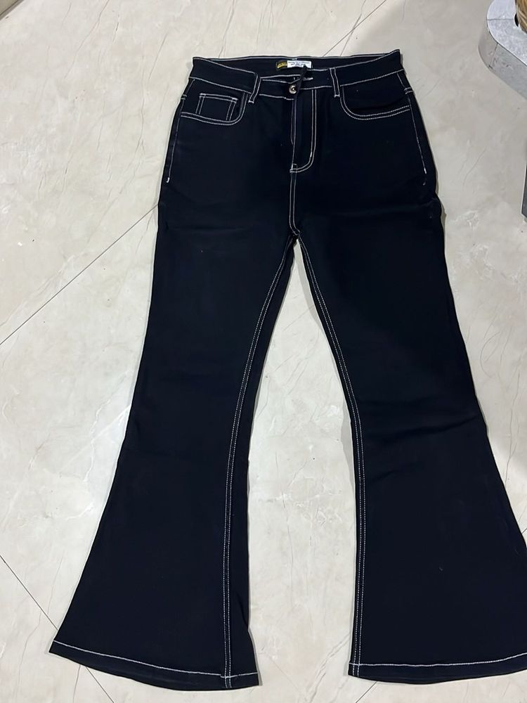 Black Flare Jeans with White Stitching