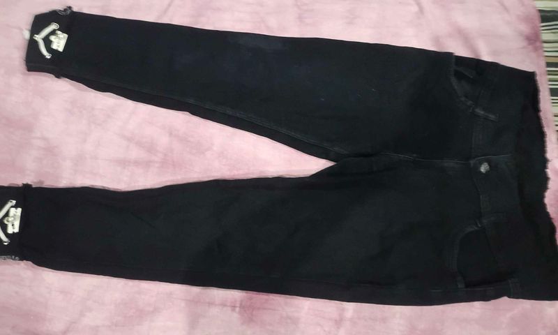 Black Denim Jeans with Embellished Cuffs
