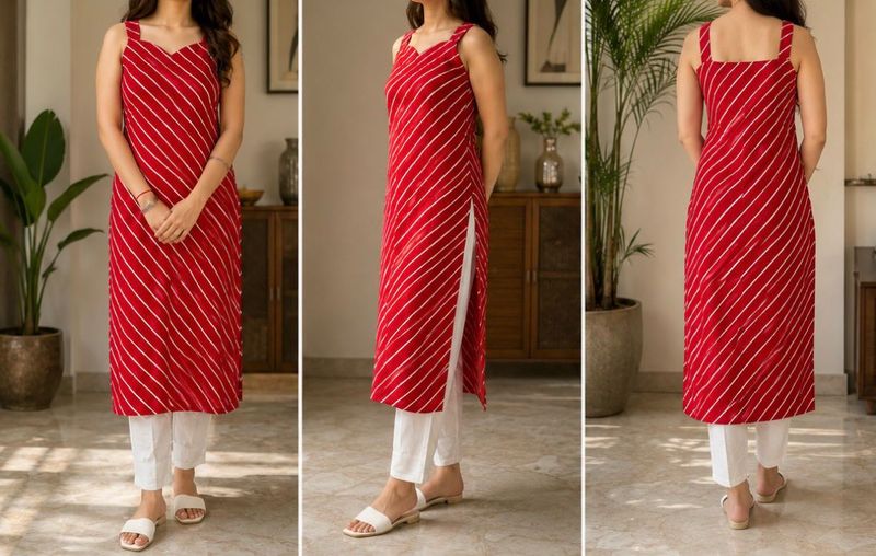 Red Striped Kurta stitched