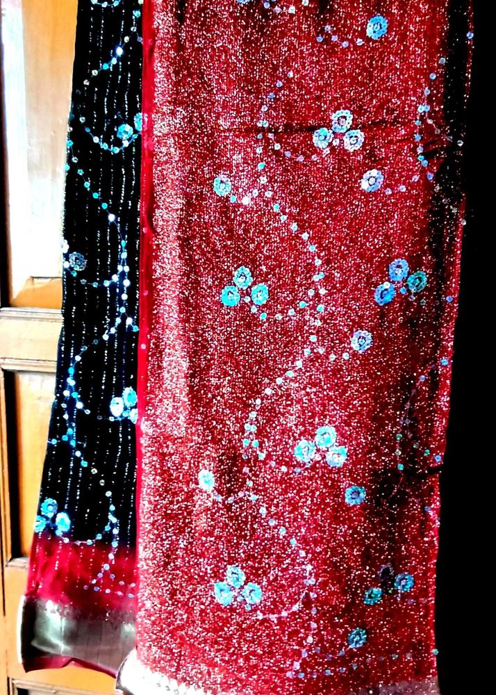 Sparkling Red &amp; Black Saree