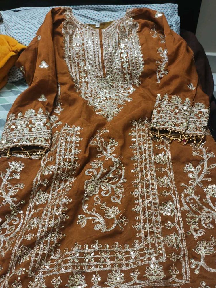 Embroidered Brown Kurta