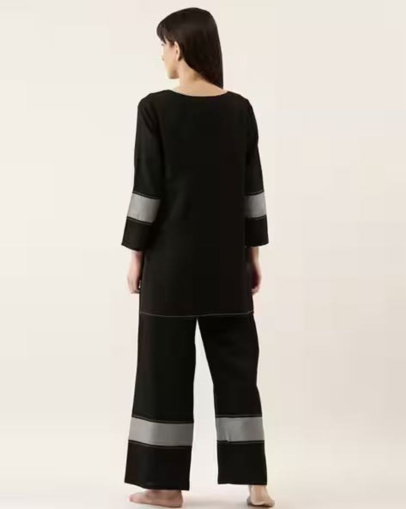 Black Co-Ord Set With Grey Stripe Detaili