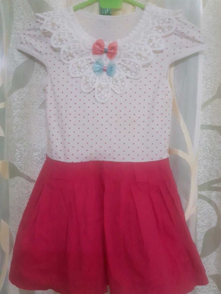 Polkadot cute Girl's Dress With Beautiful Neck