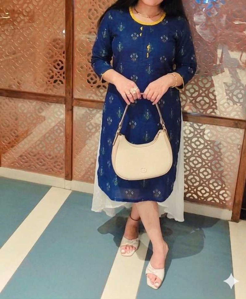 Blue Printed Kurta with White Inner Layer