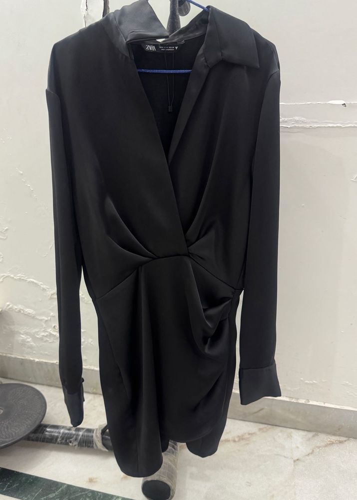 Zara Black Draped Mini Dress