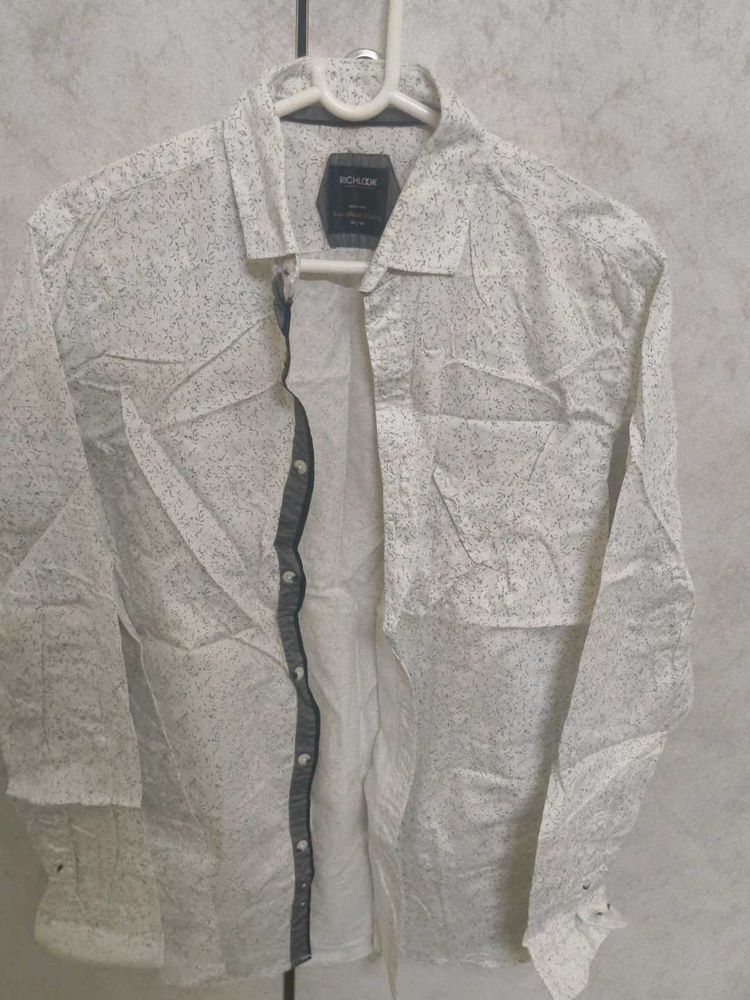 Men's White Printed Button-Up Shirt