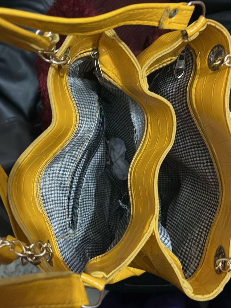 Yellow Croc-Embossed Tote Bag