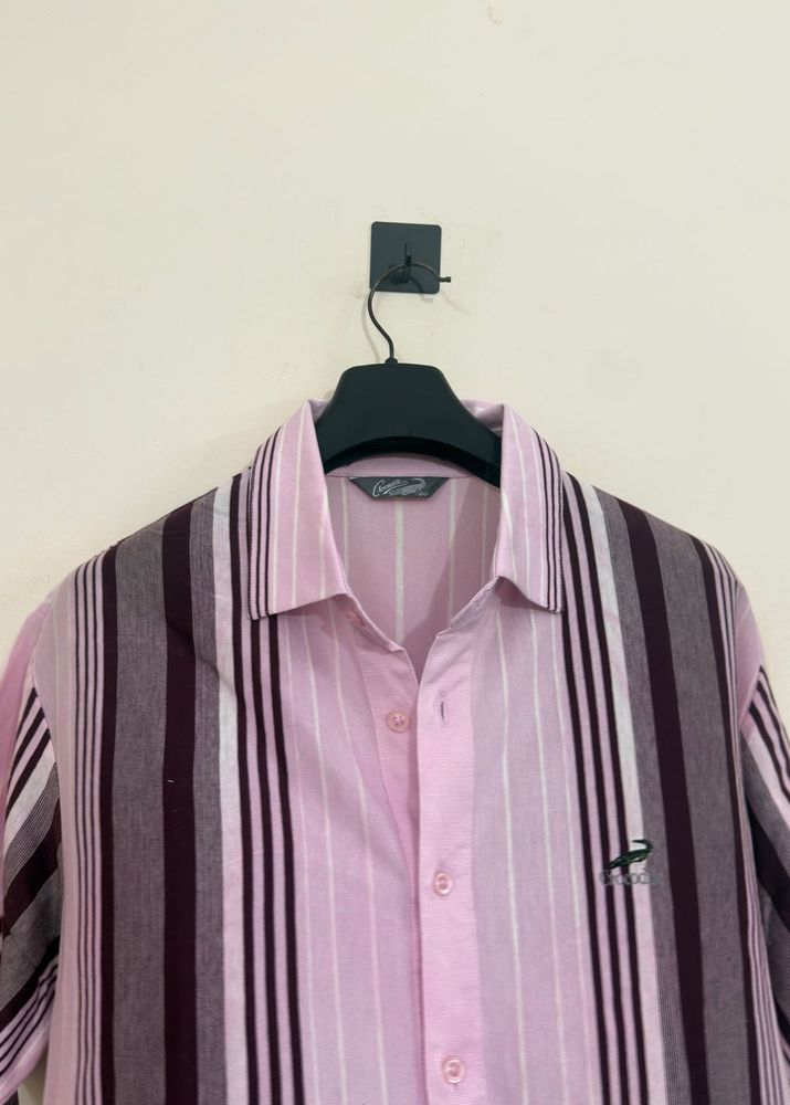Men's Pink Striped Button-Down Shirt