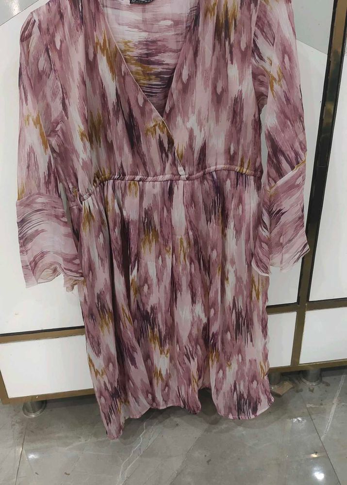Sheer Print V-Neck Dress