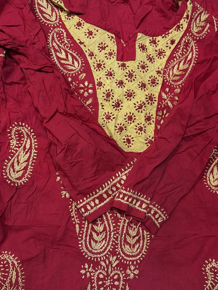 Red Chikankari Kurta