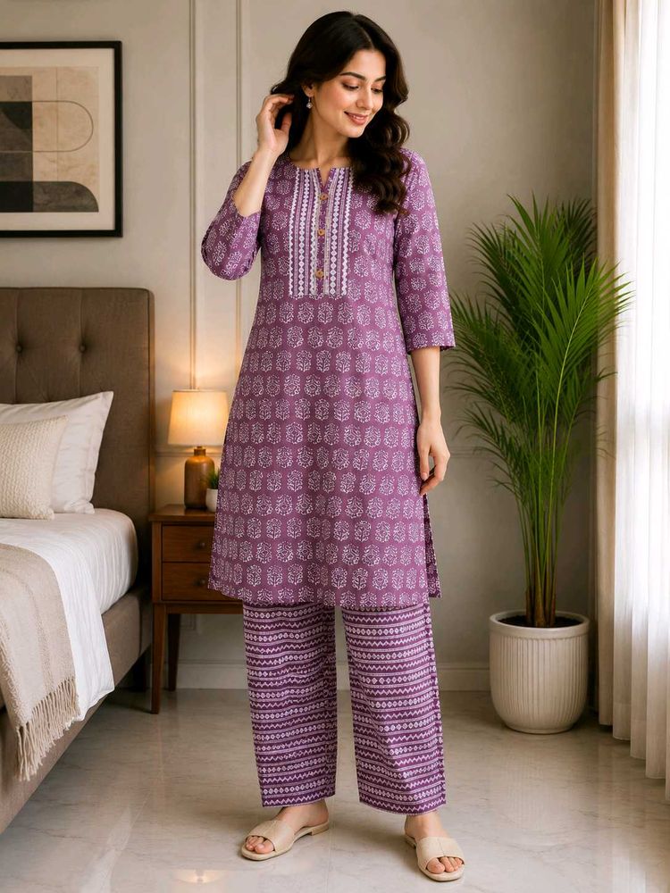 purple kurti set