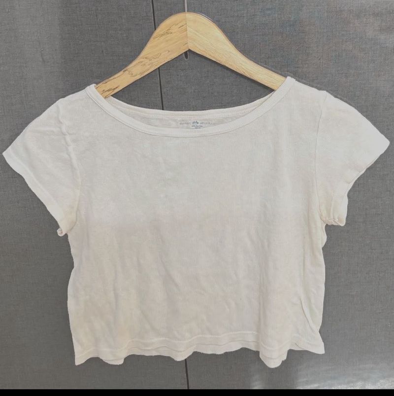 Cream Cropped T-Shirt