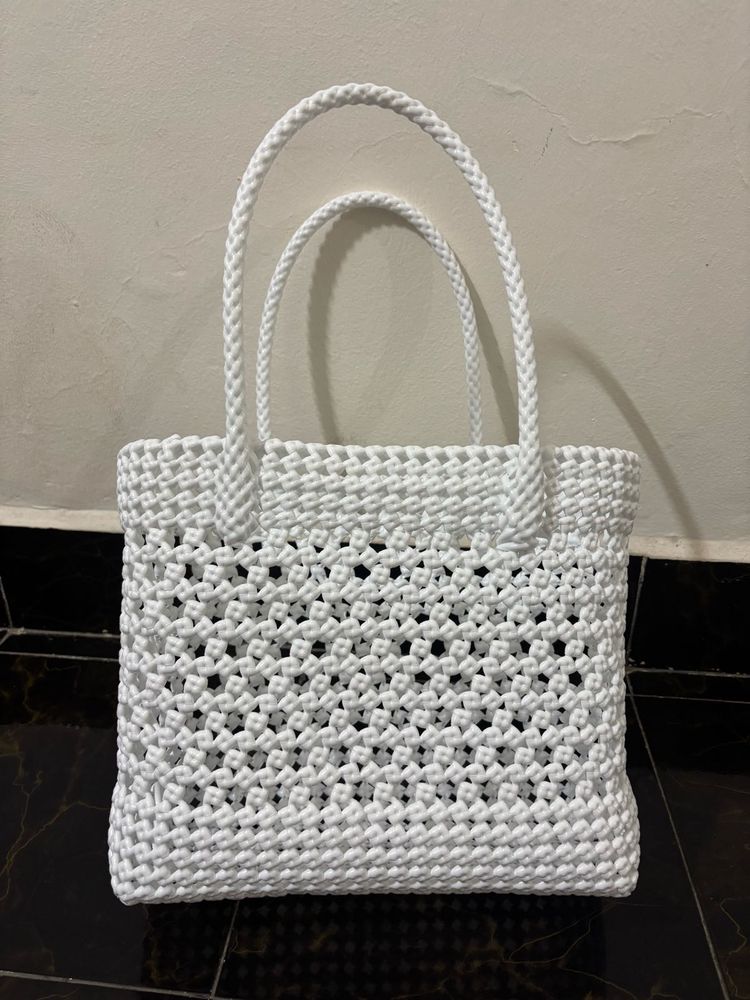 White Woven Tote Bag