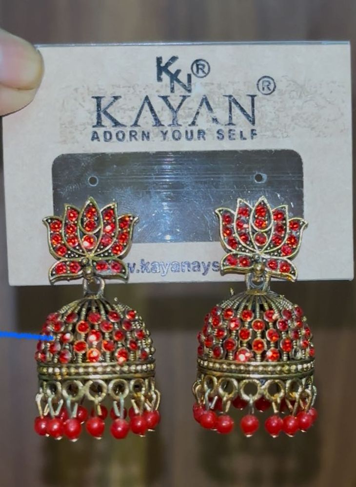 Kayan Red Lotus Jhumka Earrings
