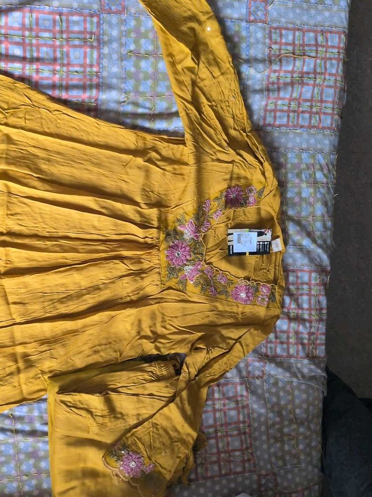 Embroidered Yellow Kurta Set