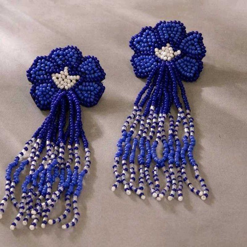 Beaded Flower Dangle Earrings💙