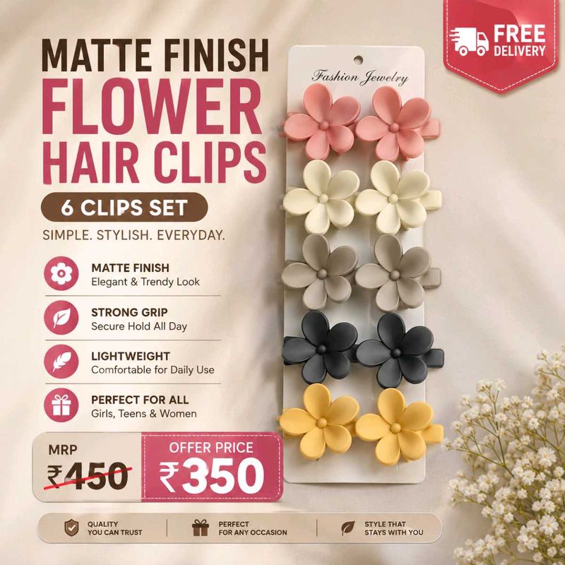 Matte Finish Flower Hair Clips Set