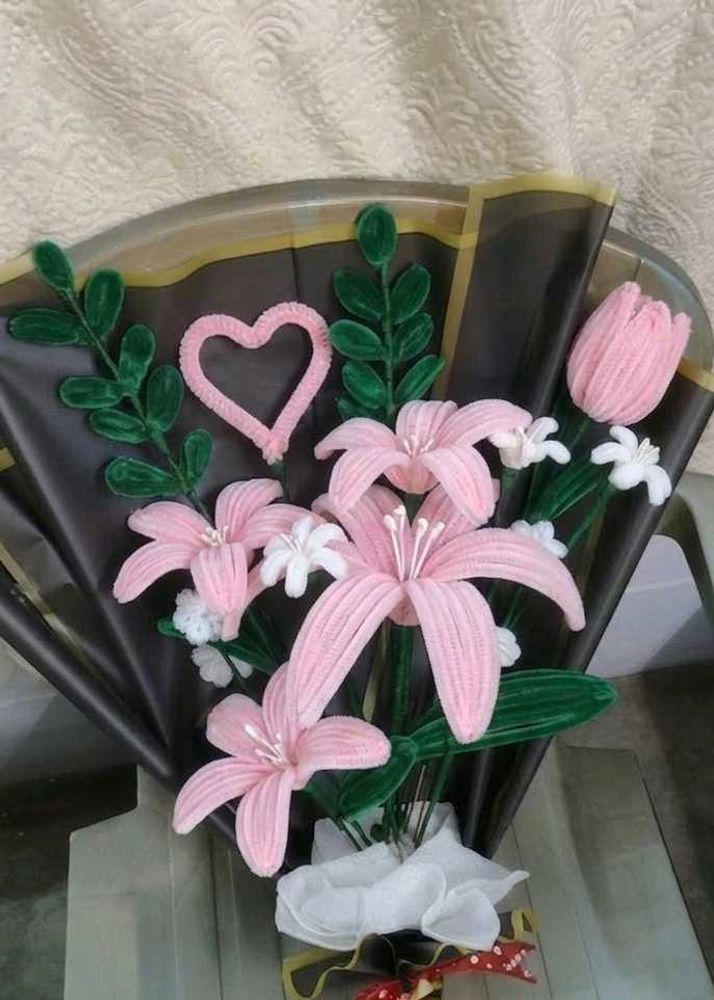 Handmade Pink Lily Flower Bouquet