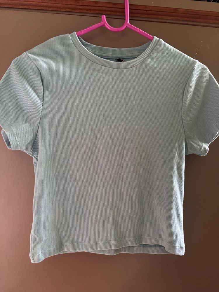 Light Blue Ribbed Crew Neck T-Shirt
