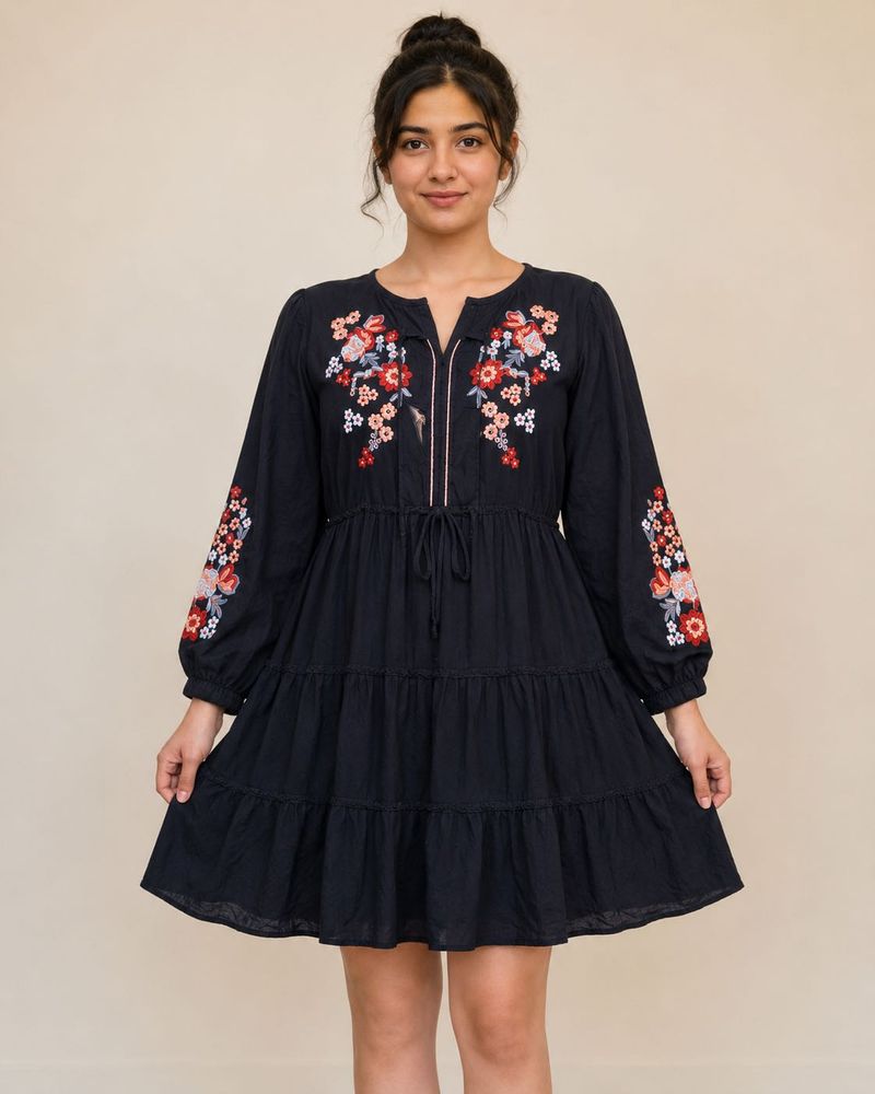 Embroidered Tiered Mini Dress