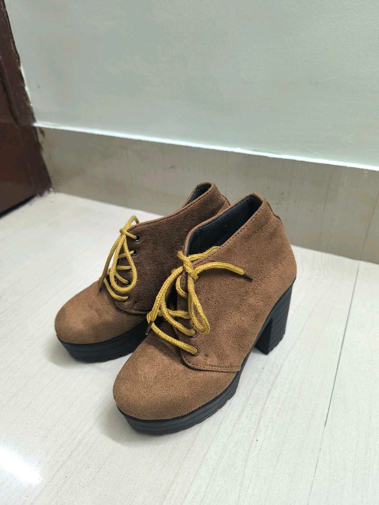 Brown Suede Lace-Up Ankle Boots