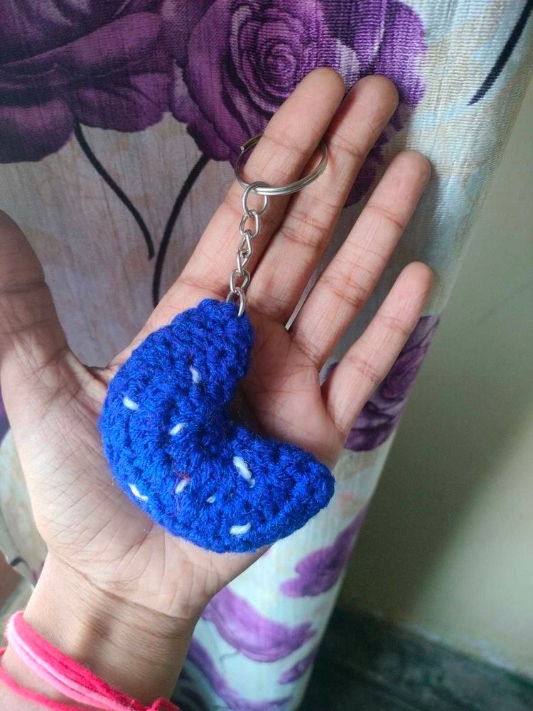 Crocheted Moon Keychain