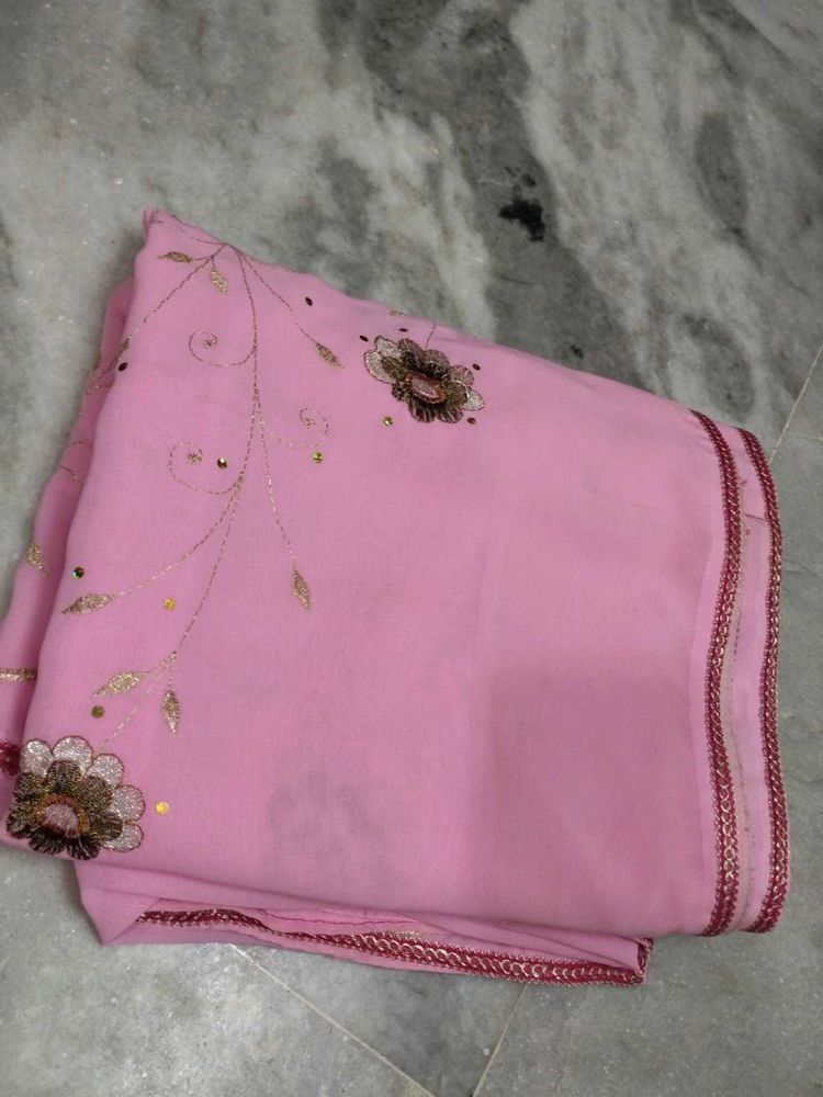 Pink Embellished Saree