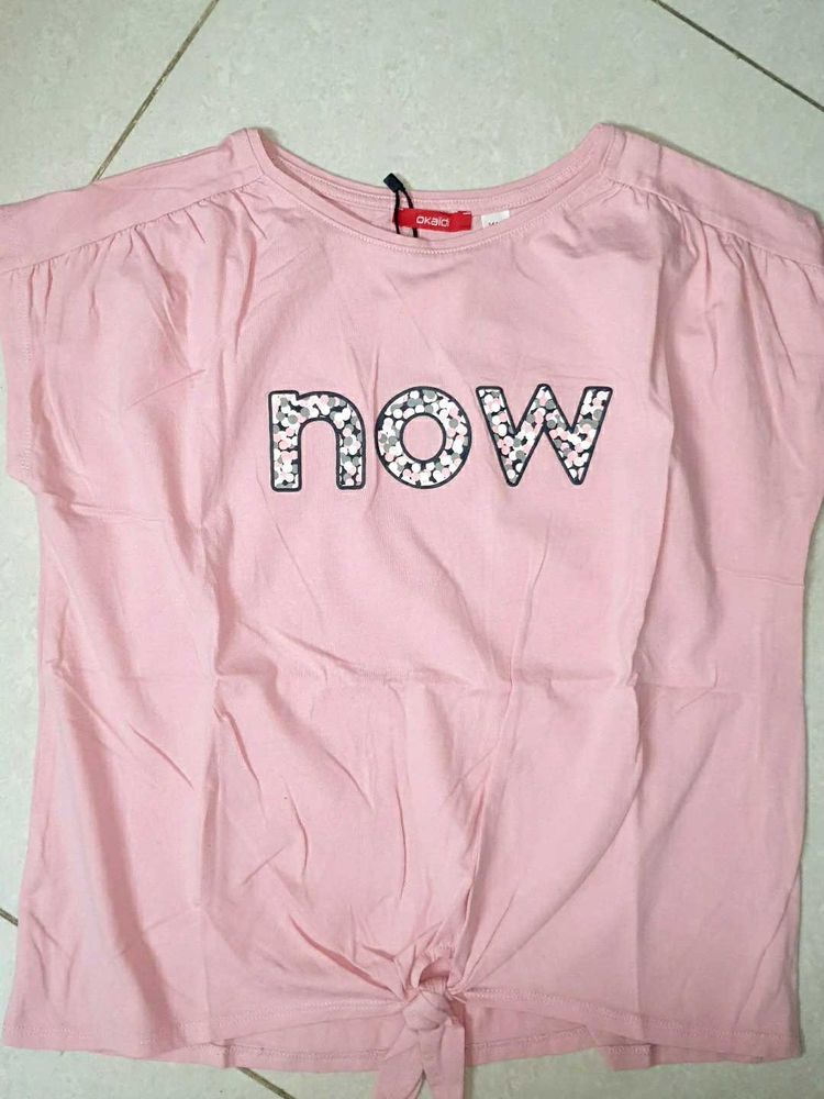 Pink 'NOW' Tie-Front T-Shirt no 108