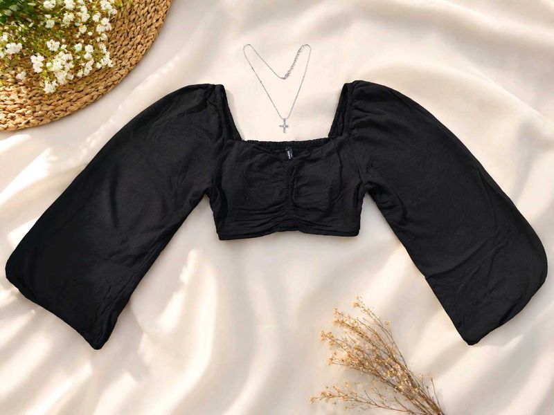 Black Bell Sleeve Crop Top