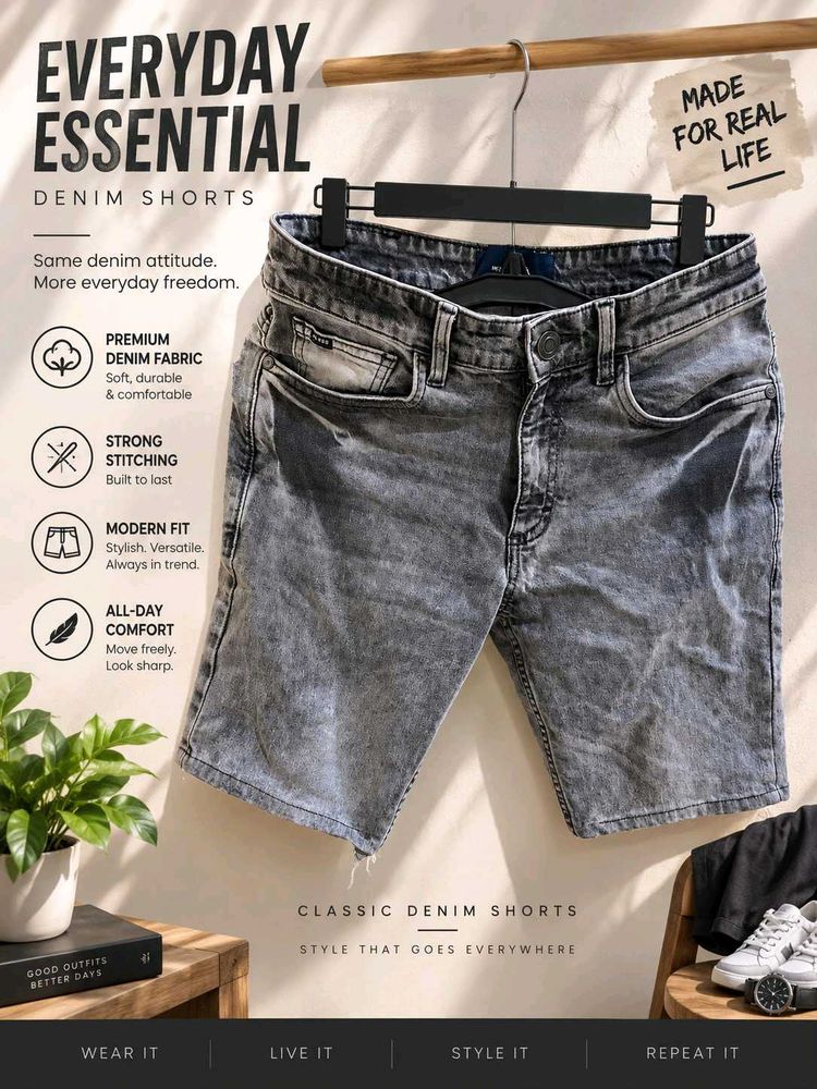 Classic Grey Denim Shorts for Men