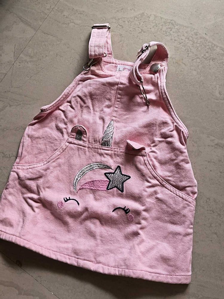 Adorable Pink Unicorn Overalls Dress/ Dungry