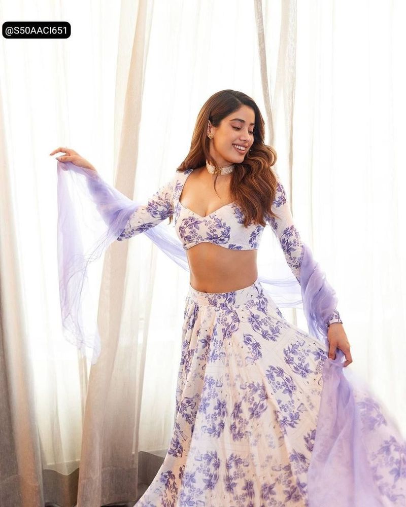 Jahnvi Kapoor’s White &amp; Purple Floral Lehenga Set