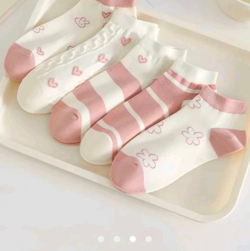 Cute Pink &amp; White Ankle Socks Set