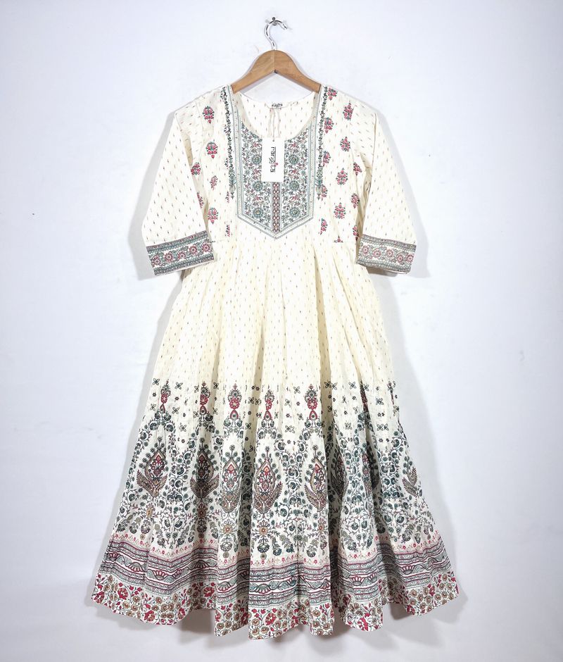 Cream Floral Printed Kurta (Women)