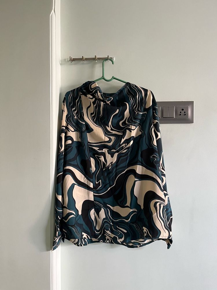 Stylish Marble Print Long Sleeve Top