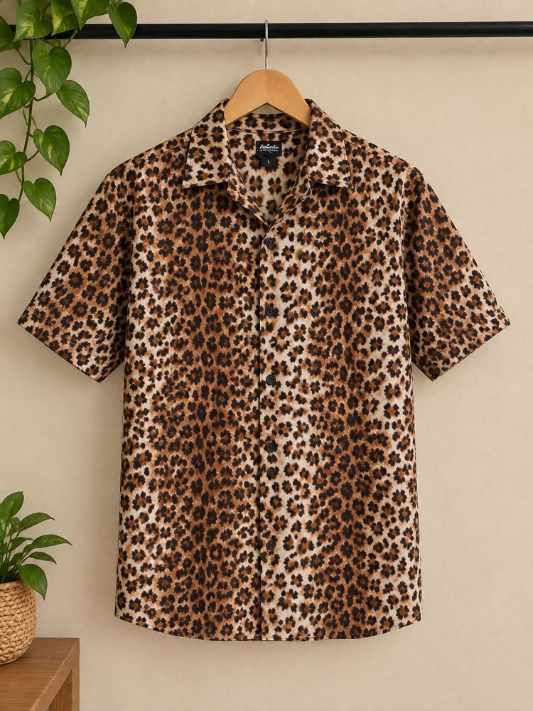 Men's Leopard Print Short Sleeve Shirt