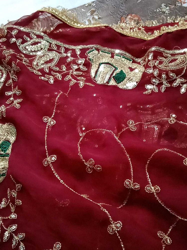 Maroon sequence georgette darbari saree