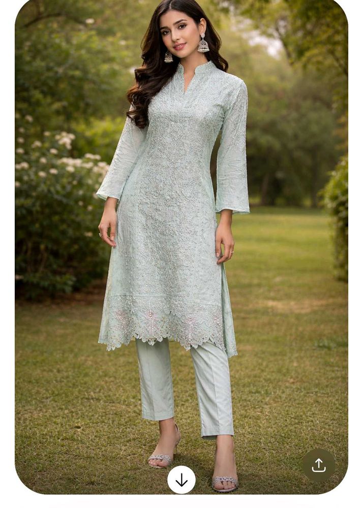 Embroidered sea Green Kurta set