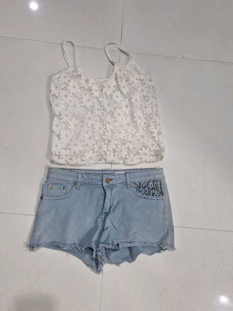Cute Cami &amp; Denim Shorts Set