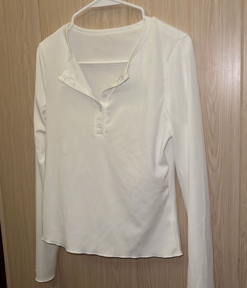 White Long Sleeve Henley Top