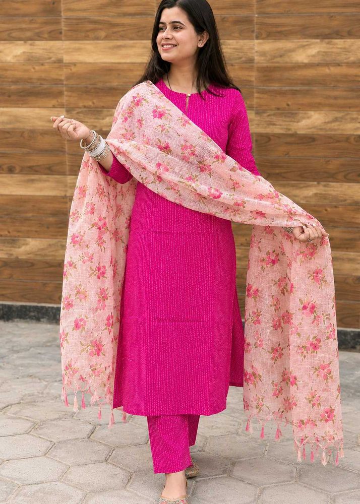 Beautiful pink suit with pant and dupatta