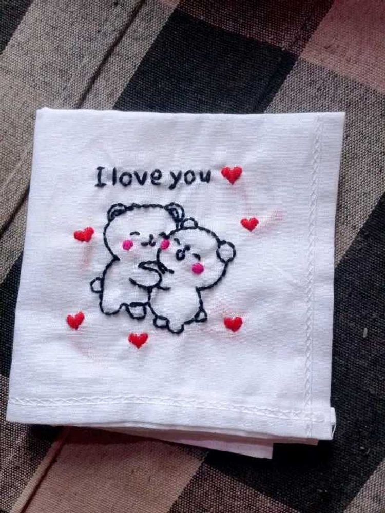 Handmade "I Love You"😍 Teddy Bear Handkerchief