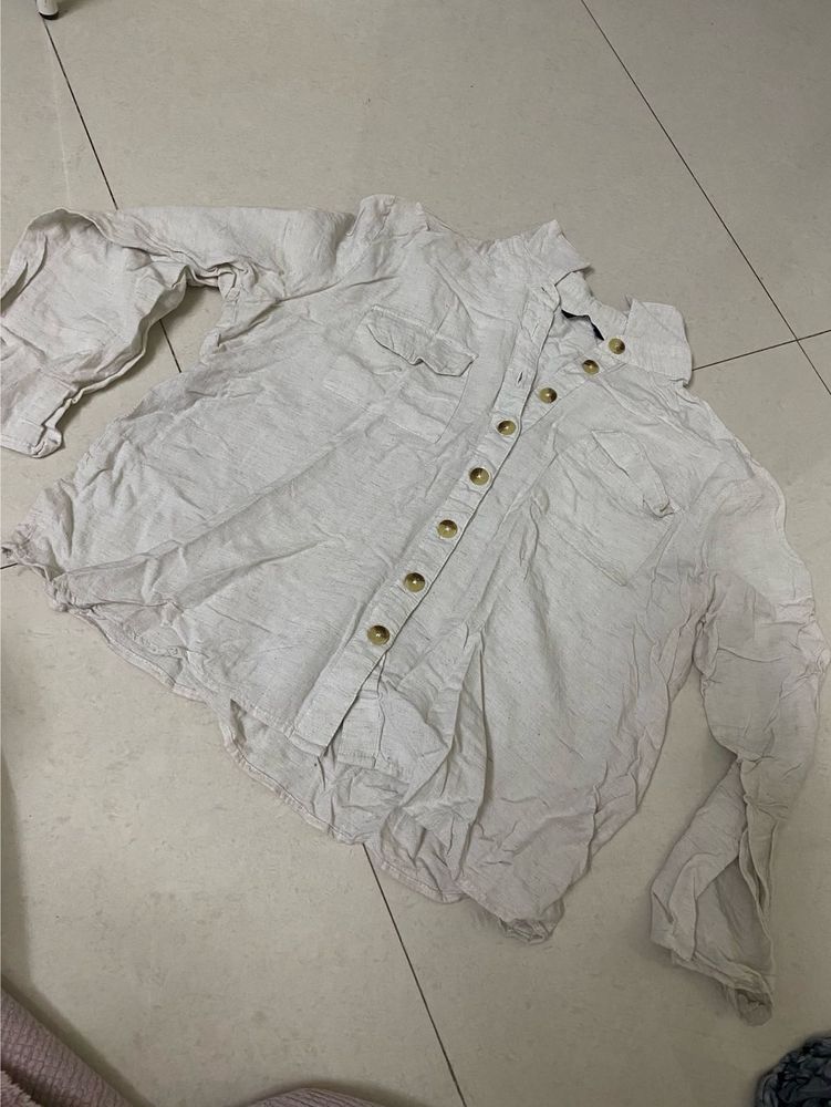 Cream Textured Long Sleeve Shirt