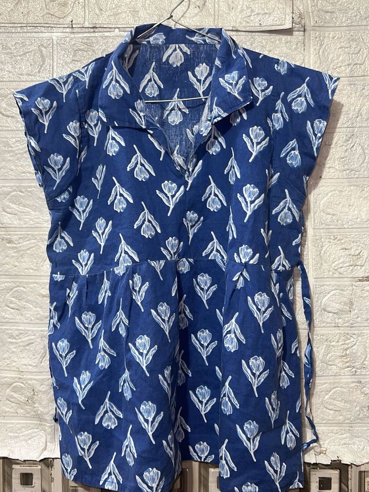 Blue Floral Print Kurta Set