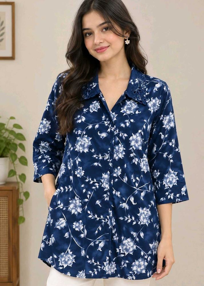 Blue Floral Print Kurta